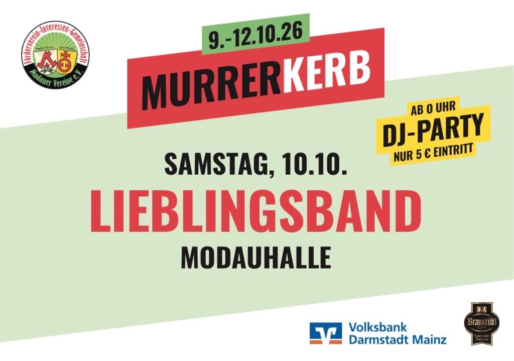 Lieblingsband live am Samstag, 10. Oktober 2026 in der Modauhalle Modau – ab 0 Uhr DJ-Party, 5 € Eintritt